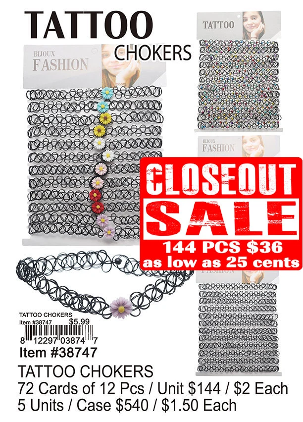 Tattoo Chokers - Closeout 144 Pcs.